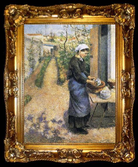 framed  Camille Pissarro Dish washing woman, ta009-2